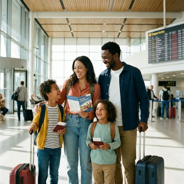 Havaalanında aile - Seyahat Sağlık Sigortası